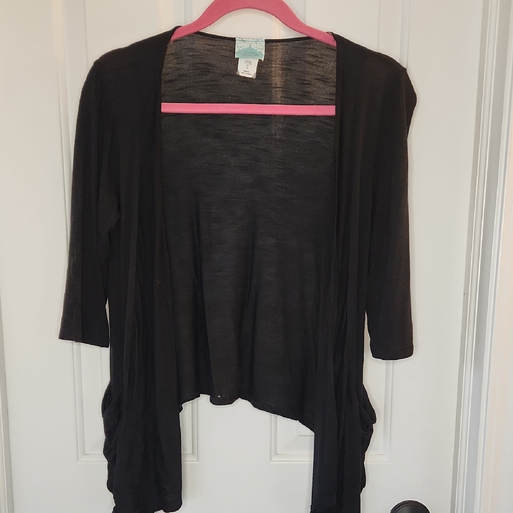 Warm Black Cardigan with Open Front and Asymmetrical Hem